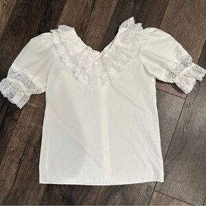 Vintage Ruffle blouse size small white semi sheer by Partners Please Malco Modes